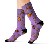 Purple monarch butterfly socks