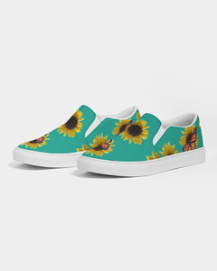 Sunflower and Monarch Green Background Women's Slip-On Canvas Shoe