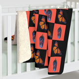 Monarch Butterfly and Chrysalis Quilt-Like Pattern Sherpa Fleece Blanket FREE SHIPPING