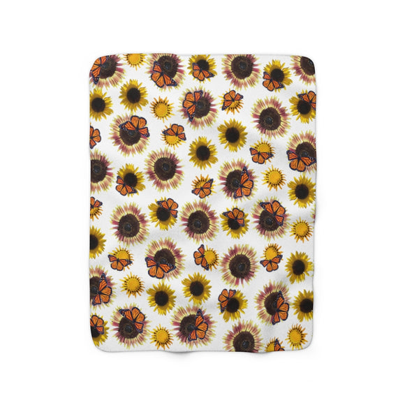 Sunflowers and Monarchs Sherpa Fleece Blanket