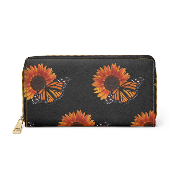 Monarch and Sunflower Zipper Wallet v2 Black