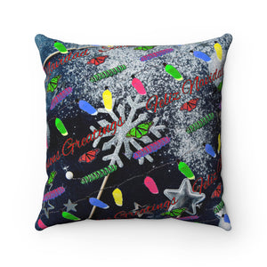 Monarch Holiday Snow Theme Spun Polyester Square Pillow