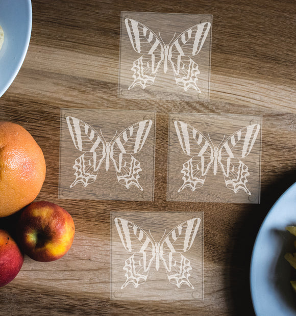Etched Glass Butterfly Coasters set of 4