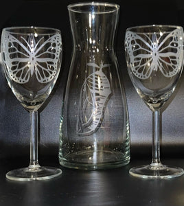 Monarch Butterfly Wine Glass and Carafe Set