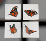 Hand Painted Monarch Butterfly Ceramic Tile Coasters