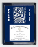 Diplomat Frame with Nittany Lion Hand Etched drawing - Inspired Passion Productions