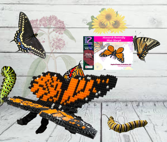 Monarch Butterfly Mini Morph Micro-Block Brick Model, Designed and Packaged in USA