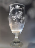 Goblet etched glass Monarch Butterfly