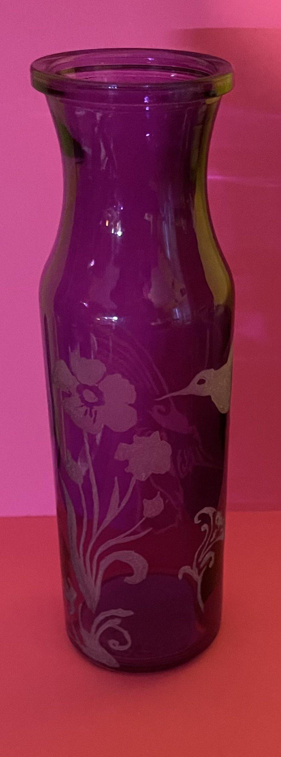 Purple vase with humming bird etchings - Inspired Passion Productions