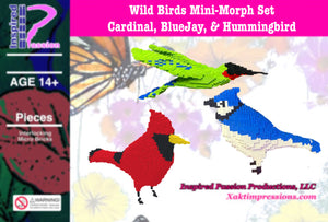 Wild Birds Mini Morph Micro Block Model Set, Cardinal, BlueJay, & Hummingbird