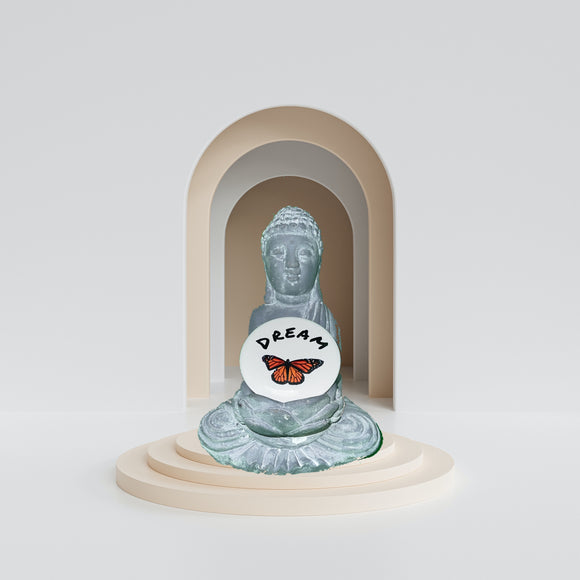 Buddha with Dream Monarch Button