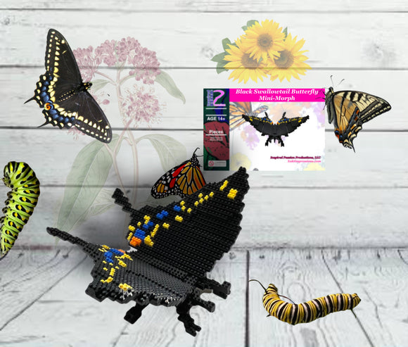 Black Swallowtail Butterfly Mini Morph Micro-Block Brick Model, Designed and Packaged in USA