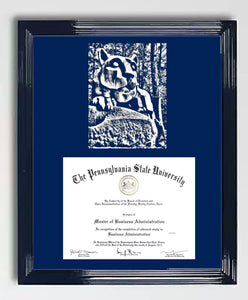 Diplomat Frame with Nittany Lion Hand Etched drawing - Inspired Passion Productions