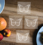 Etched Glass Butterfly Coasters set of 4