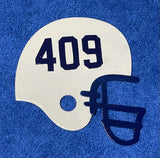 Penn State inspired Football Helmet wall hanging, with Retro Numbers - Inspired Passion Productions