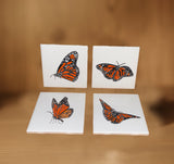 Hand Painted Monarch Butterfly Ceramic Tile Coasters