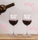 Valentine Wine glass, Butterflies, Flowers, & Hearts