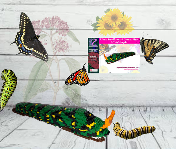 Eastern Black Swallowtail Caterpillar Mini-Morph Micro-Block Brick Model, Designed and Packaged in USA