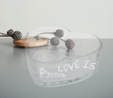 Swallowtail Caterpillar Etched Glass Heart with Saying Love is, Mirror image etched on both sides of Heart