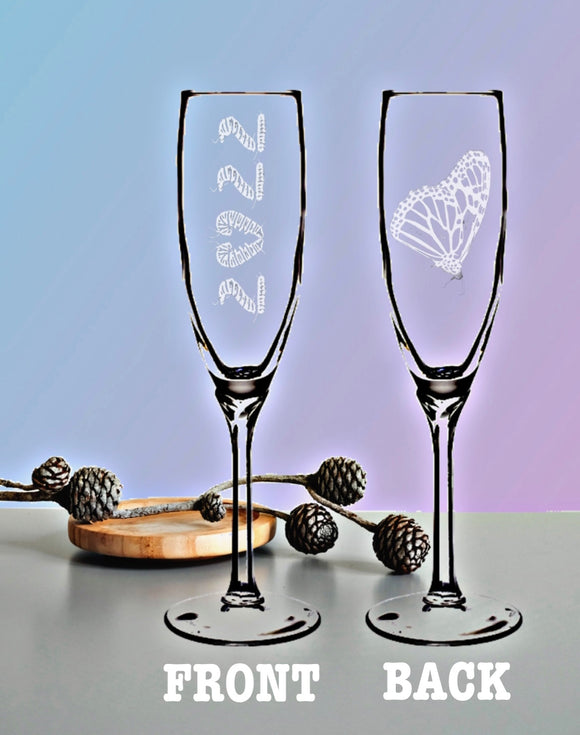 Monarch Butterfly Etched 2022 Champagne Flute