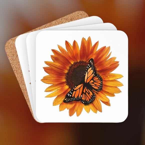 Sunflower and Monarch Corkwood Coaster Set