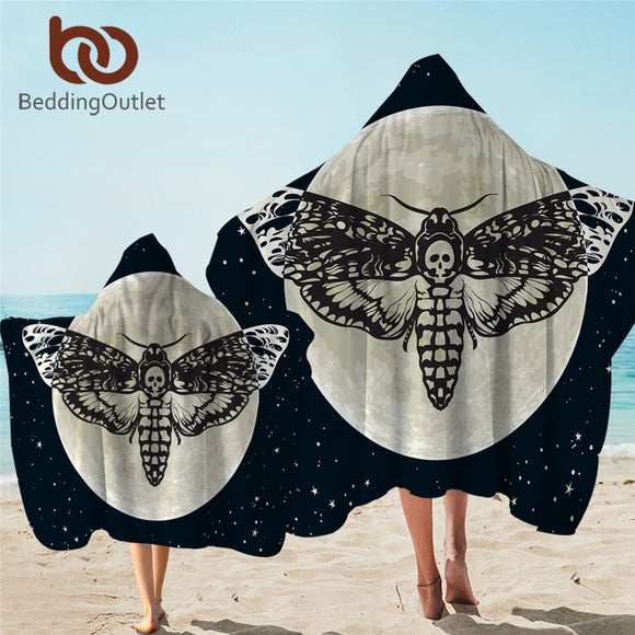 BeddingOutlet Death Moth Wearable Bath Towel Gothic Skull Hooded Towel Butterfly Beach Wrap Towel Blue Stars Microfiber Toalla