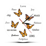 Fruit of the Spirit Christian Virtues Flying Butterfly Round Clock Monarch Butterfly Home Decor Wall Clock Butterfly Lover Gift