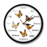 Fruit of the Spirit Christian Virtues Flying Butterfly Round Clock Monarch Butterfly Home Decor Wall Clock Butterfly Lover Gift