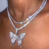 Big Butterfly Pendant Necklace Rhinestone