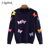 Woman Pull over Winter Sweater Butterfly and Floral