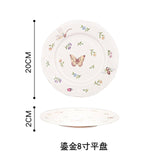 Vintage Gilt Garden Butterfly Ceramic Dinner Plate Dish Rice Salad Soup Bowl Dessert Plate Spoon Korean Dinnerware Set Crockery