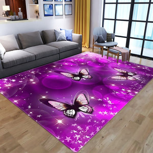 Nordic 3D Dream Butterfly Carpets for Living Room Bedroom Area Rugs Cartoon Animal Kids Play Mat Soft Flannel Memory Foam Carpet