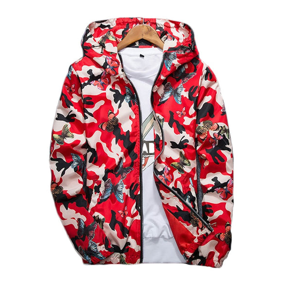 Butterfly Print Jacket Women 2020 Casual Loose Coat Hooded Men Spring Fashion Clothing Outdoor Waterproof Red Jackets LD1264