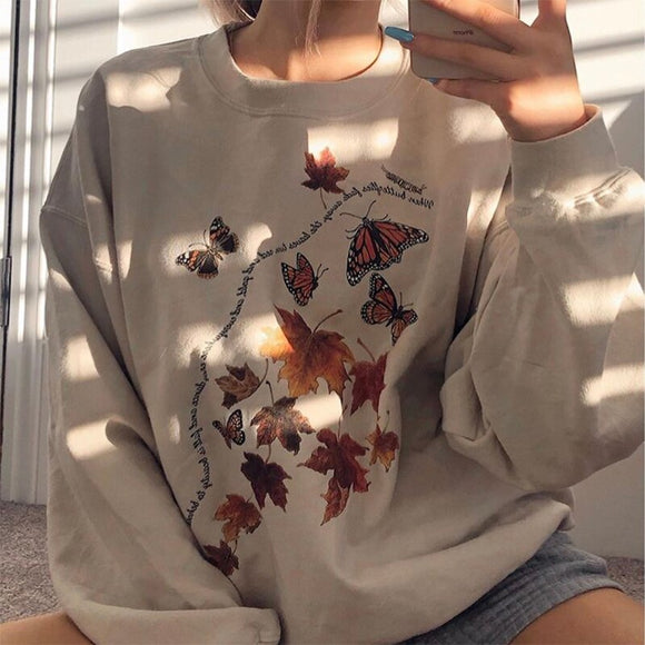 Round Neck Sweatshirt, Featuring Monarch Butterfly