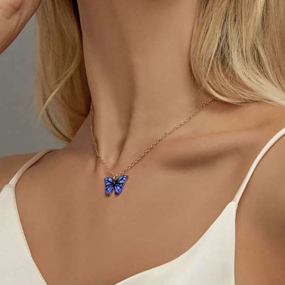 Summer Colorful Butterfly Pendant Necklace For Women Female Clavicle Chain Fashion New Design Jewelry Party Gift