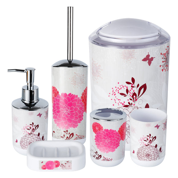 Imucci Pink 6pcs Bathroom Accessories Set - with Trash Can Toothbrush