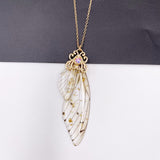 Fairy Clear Resin Butterfly Necklaces for Women Charm Gold Color Metal Rhinestones Flake Transprent Choker Pendant Cnecklace