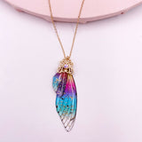 Fairy Clear Resin Butterfly Necklaces for Women Charm Gold Color Metal Rhinestones Flake Transprent Choker Pendant Cnecklace