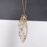 Fairy Clear Resin Butterfly Necklaces for Women Charm Gold Color Metal Rhinestones Flake Transprent Choker Pendant Cnecklace