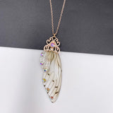 Fairy Clear Resin Butterfly Necklaces for Women Charm Gold Color Metal Rhinestones Flake Transprent Choker Pendant Cnecklace