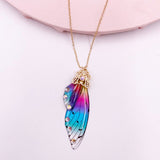 Fairy Clear Resin Butterfly Necklaces for Women Charm Gold Color Metal Rhinestones Flake Transprent Choker Pendant Cnecklace