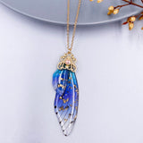 Fairy Clear Resin Butterfly Necklaces for Women Charm Gold Color Metal Rhinestones Flake Transprent Choker Pendant Cnecklace