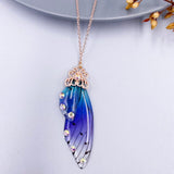 Fairy Clear Resin Butterfly Necklaces for Women Charm Gold Color Metal Rhinestones Flake Transprent Choker Pendant Cnecklace