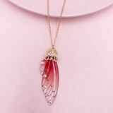 Fairy Clear Resin Butterfly Necklaces for Women Charm Gold Color Metal Rhinestones Flake Transprent Choker Pendant Cnecklace