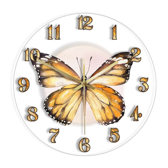 Watercolor MonarchWall Clock For Living Room Girly Art Butterfly Chic Home Décor Silent Non Ticking Clock Wall Watch