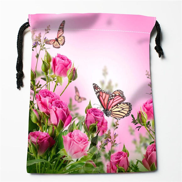 New Custom flowers butterfly Drawstring Bag Organizer Storage Bags Printed Receive Bag Compression Type Bags 18X22cm